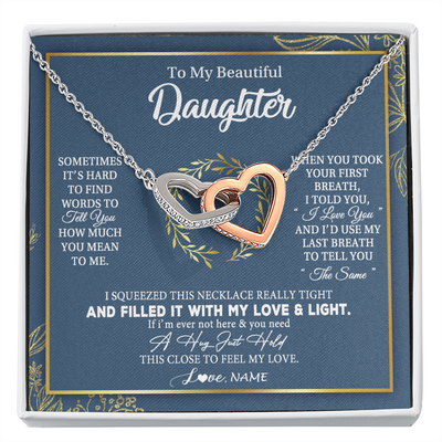 Interlocking Hearts Necklace | Personalized To My Daughter Necklace From Mom Dad Mother How Much You Mean To Me Gift For Daughter Birthday Graduation Christmas Customized Message Card | siriusteestore
