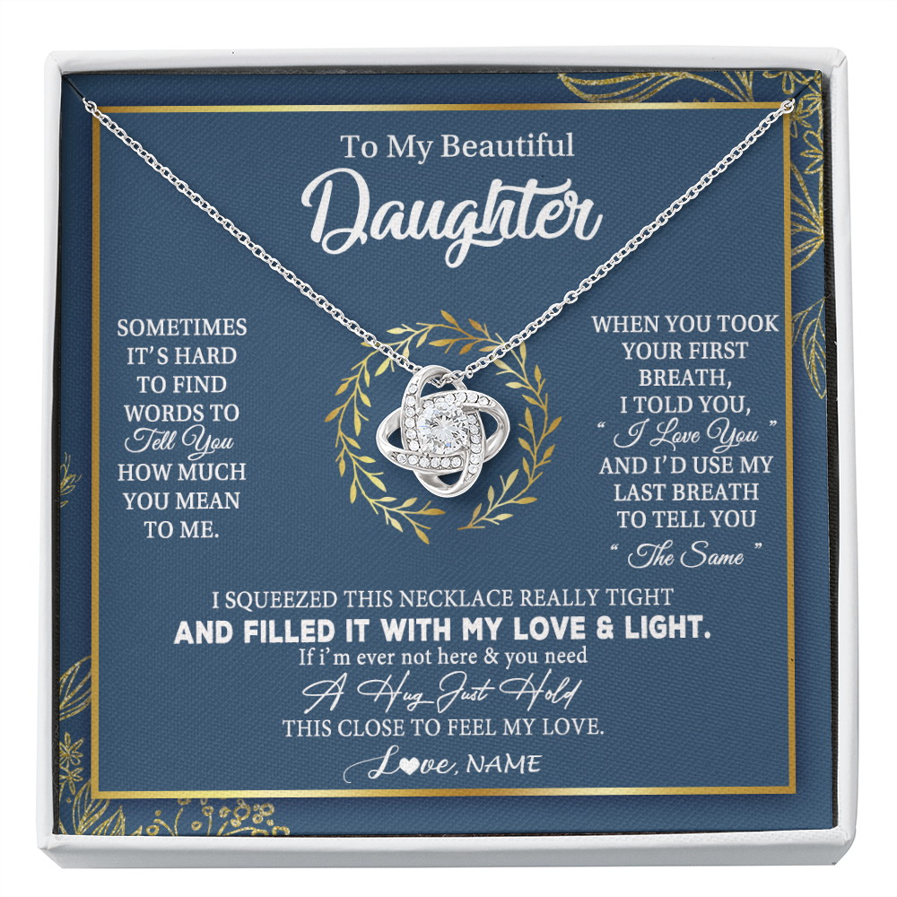 Love Knot Necklace | Personalized To My Daughter Necklace From Mom Dad Mother How Much You Mean To Me Gift For Daughter Birthday Graduation Christmas Customized Message Card | siriusteestore