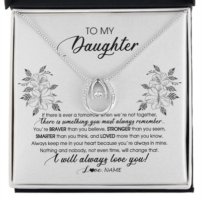 Lucky In Love Necklace | Personalized To My Daughter Necklace From Mom Dad Mother Not Even Time Floral Daughter Birthday Graduation Christmas Customized Message Card | siriusteestore