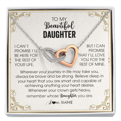 Interlocking Hearts Necklace | Personalized To My Daughter Necklace From Mom Dad Mother Wherever Your Journey in Life Daughter Birthday Christmas Graduation Customized Gift Box Message Card | siriusteestore