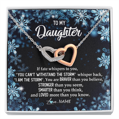 Interlocking Hearts Necklace | Personalized To My Daughter Necklace From Mom Dad Mother Whisper Back I Am The Storm Daughter Jewelry Birthday Graduation Christmas Customized Message Card | siriusteestore
