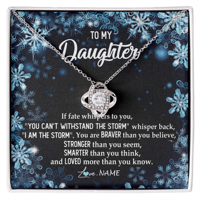 Love Knot Necklace | Personalized To My Daughter Necklace From Mom Dad Mother Whisper Back I Am The Storm Daughter Jewelry Birthday Graduation Christmas Customized Message Card | siriusteestore