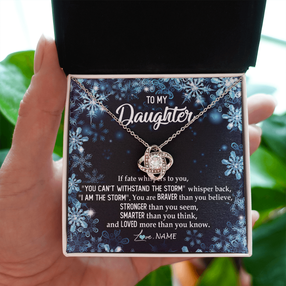 Love Knot Necklace | Personalized To My Daughter Necklace From Mom Dad Mother Whisper Back I Am The Storm Daughter Jewelry Birthday Graduation Christmas Customized Message Card | siriusteestore