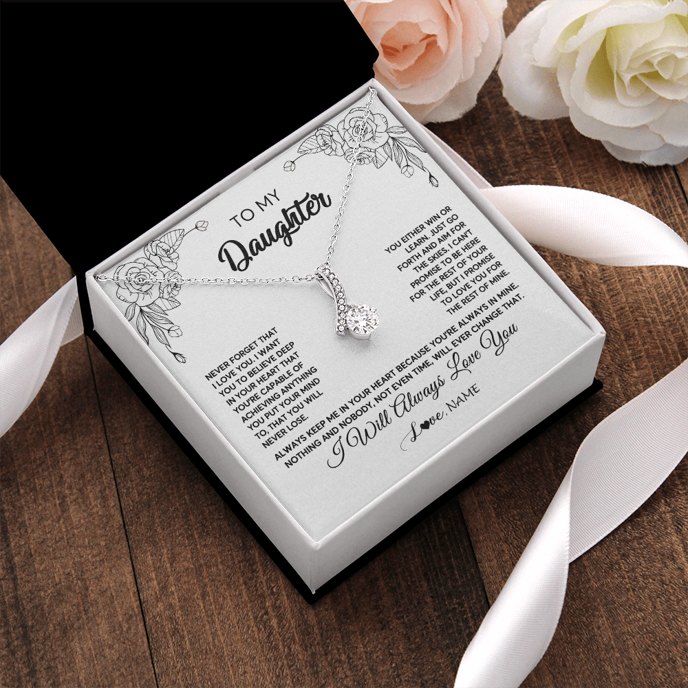 Alluring Beauty Necklace | Personalized To My Daughter Necklace From Mom Dad Never Forget That I Love You Daughter Birthday Christmas Jewelry Pendant Customized Gift Box Message Card | siriusteestore