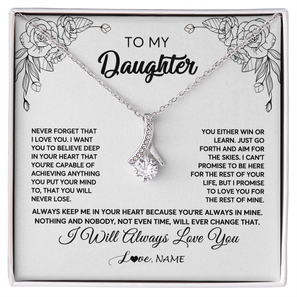 Alluring Beauty Necklace | Personalized To My Daughter Necklace From Mom Dad Never Forget That I Love You Daughter Birthday Christmas Jewelry Pendant Customized Gift Box Message Card | siriusteestore