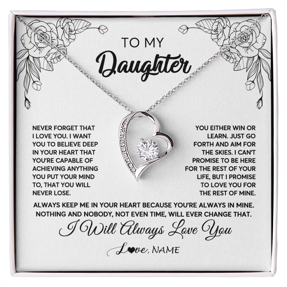Forever Love Necklace | Personalized To My Daughter Necklace From Mom Dad Never Forget That I Love You Daughter Birthday Christmas Jewelry Pendant Customized Gift Box Message Card | siriusteestore