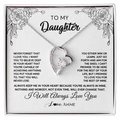 Forever Love Necklace | Personalized To My Daughter Necklace From Mom Dad Never Forget That I Love You Daughter Birthday Christmas Jewelry Pendant Customized Gift Box Message Card | siriusteestore