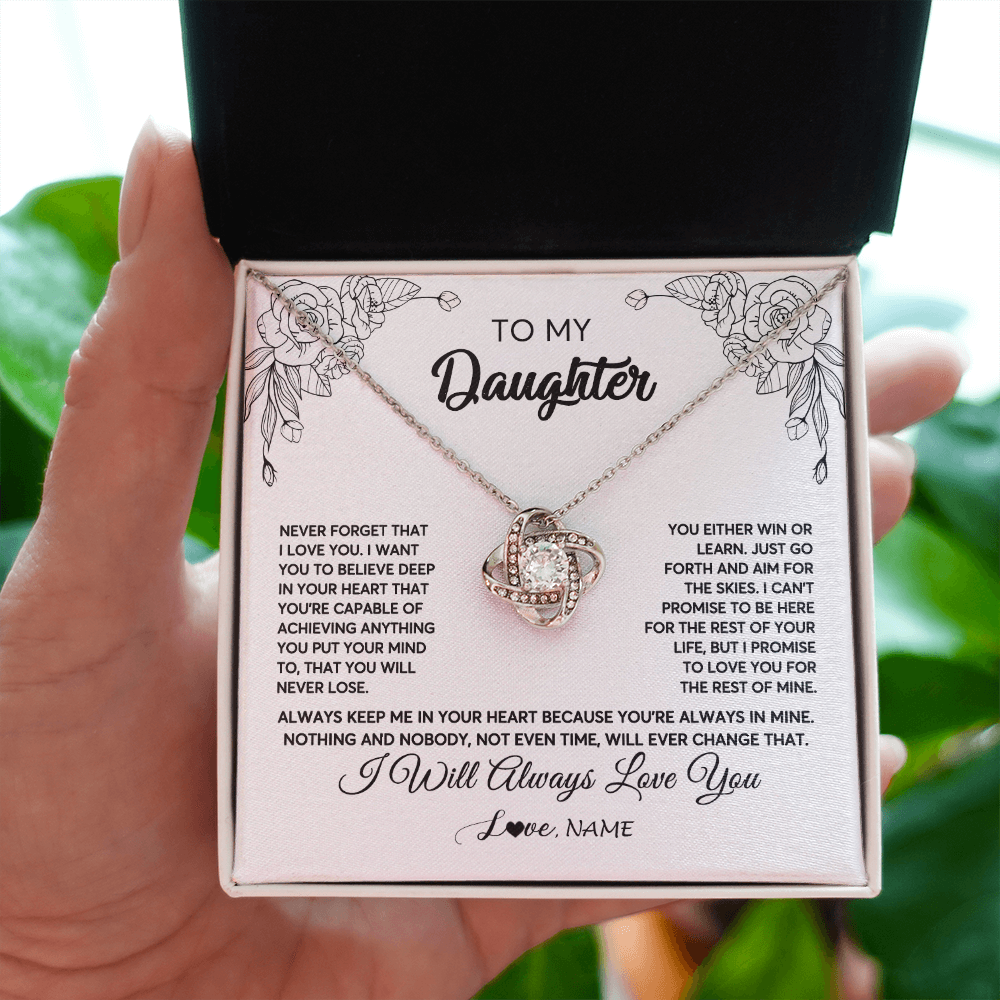 Love Knot Necklace | Personalized To My Daughter Necklace From Mom Dad Never Forget That I Love You Daughter Birthday Christmas Jewelry Pendant Customized Gift Box Message Card | siriusteestore