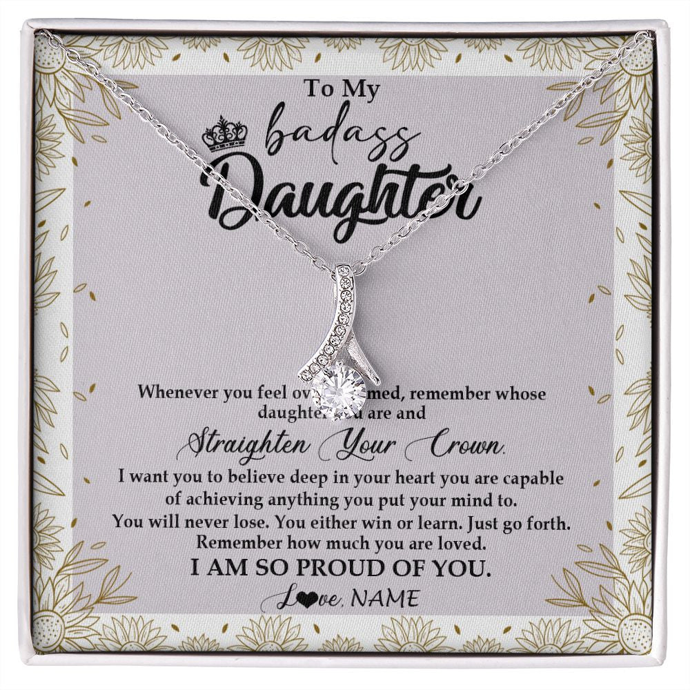 Alluring Beauty Necklace | Personalized To My Daughter Necklace From Mom Dad Straighten Your Crown Daughter Birthday Christmas Graduation Jewelry Customized Gift Box Message Card | siriusteestore