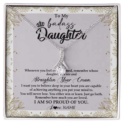 Alluring Beauty Necklace | Personalized To My Daughter Necklace From Mom Dad Straighten Your Crown Daughter Birthday Christmas Graduation Jewelry Customized Gift Box Message Card | siriusteestore