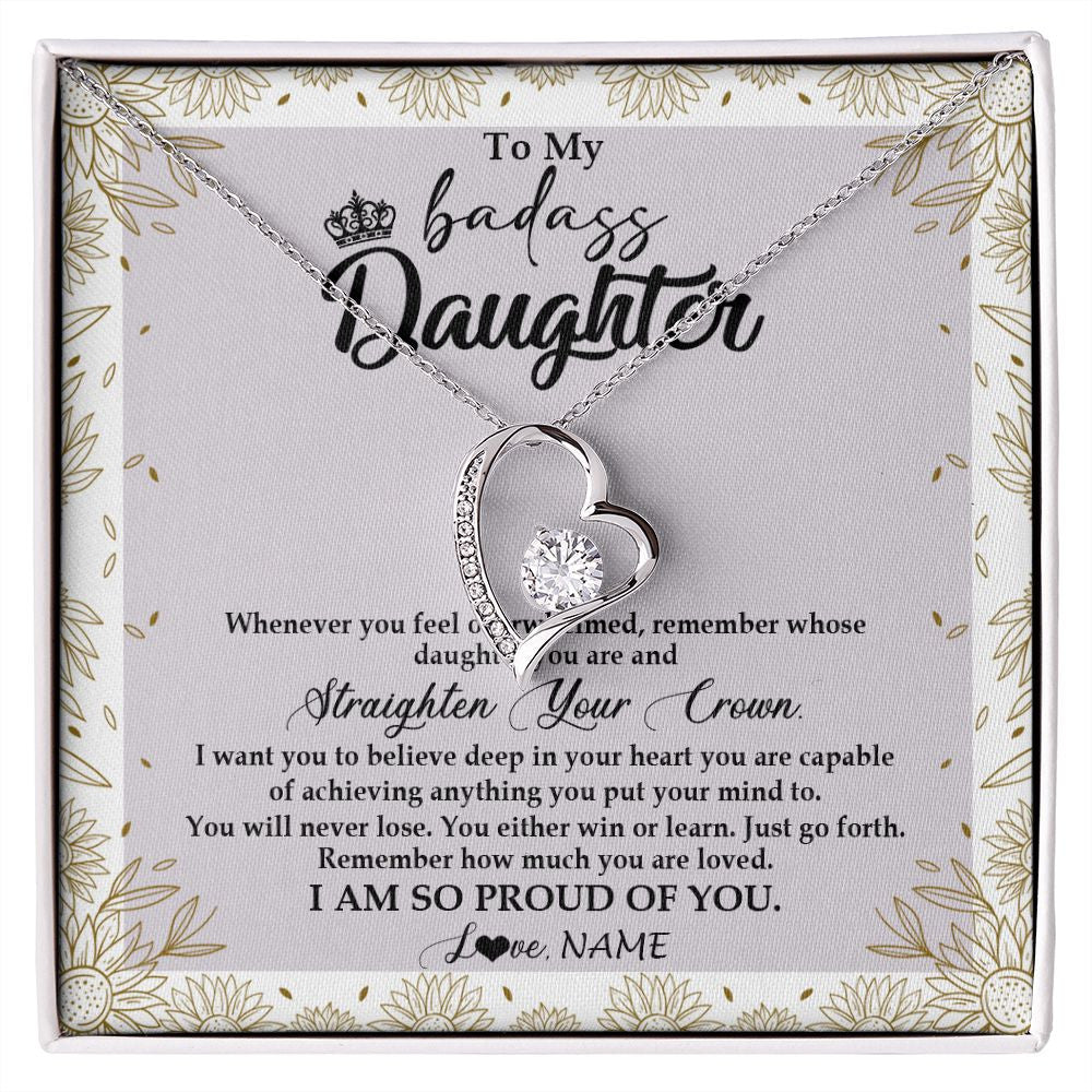 Forever Love Necklace | Personalized To My Daughter Necklace From Mom Dad Straighten Your Crown Daughter Birthday Christmas Graduation Jewelry Customized Gift Box Message Card | siriusteestore