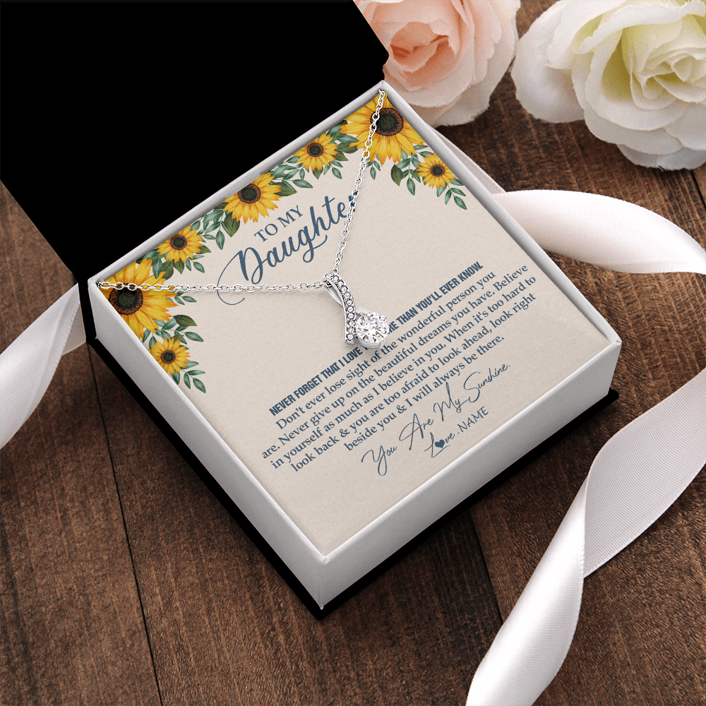 Alluring Beauty Necklace | Personalized To My Daughter Necklace From Mom Dad Sunflower You Are My Sunshine Daughter Jewelry Graduation Birthday Christmas Customized Gift Box Message Card | siriusteestore
