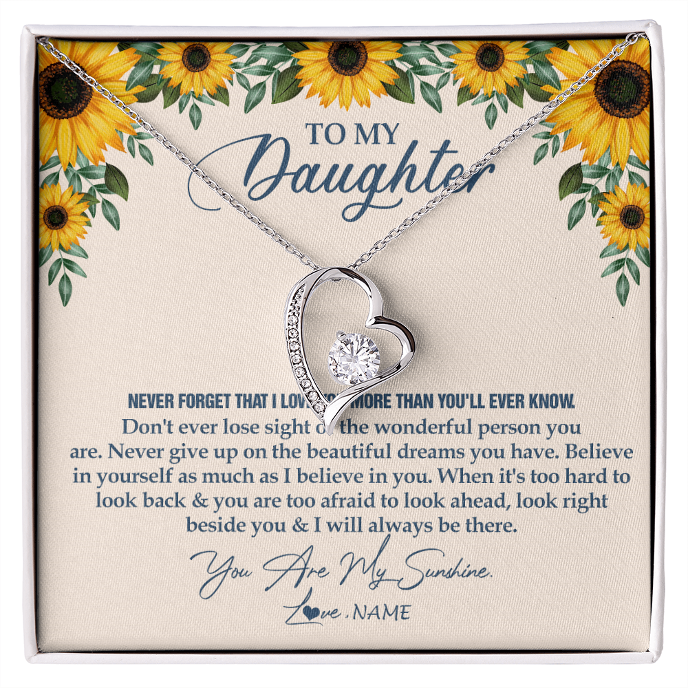 Forever Love Necklace | Personalized To My Daughter Necklace From Mom Dad Sunflower You Are My Sunshine Daughter Jewelry Graduation Birthday Christmas Customized Gift Box Message Card | siriusteestore