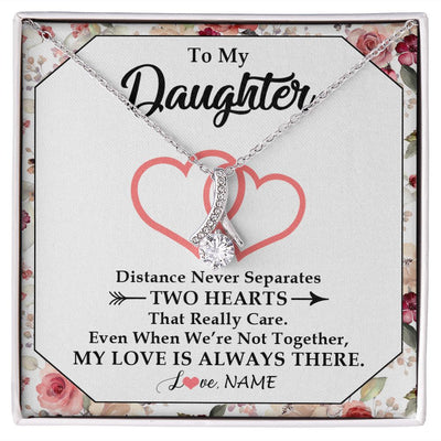 Alluring Beauty Necklace | Personalized To My Daughter Necklace From Mom Dad Two Hearts Together Daughter Birthday Graduation Christmas Customized Gift Box Message Card | siriusteestore