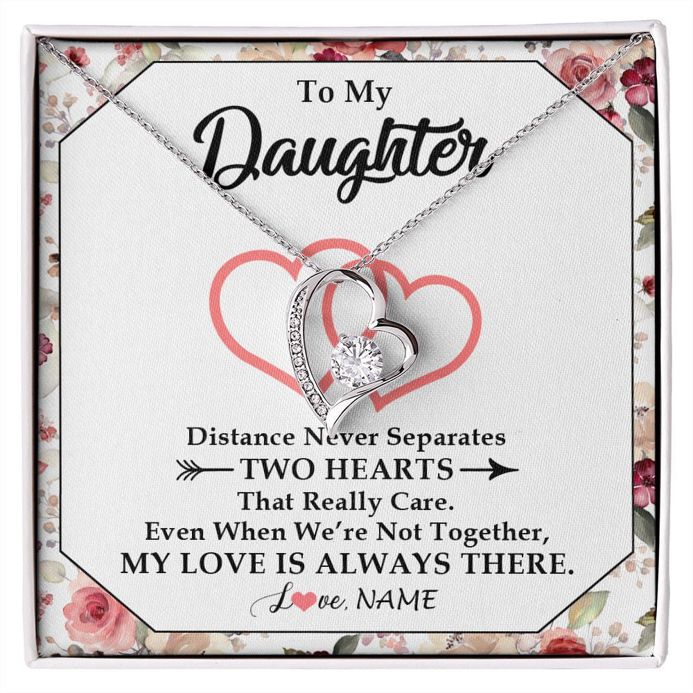 Forever Love Necklace | Personalized To My Daughter Necklace From Mom Dad Two Hearts Together Daughter Birthday Graduation Christmas Customized Gift Box Message Card | siriusteestore