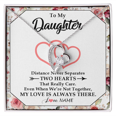 Forever Love Necklace | Personalized To My Daughter Necklace From Mom Dad Two Hearts Together Daughter Birthday Graduation Christmas Customized Gift Box Message Card | siriusteestore