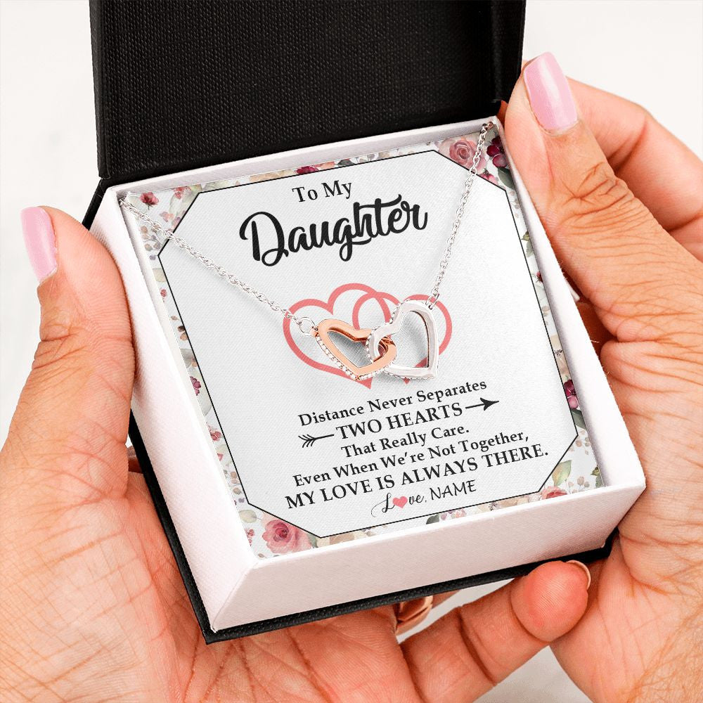 Interlocking Hearts Necklace | Personalized To My Daughter Necklace From Mom Dad Two Hearts Together Daughter Birthday Graduation Christmas Customized Gift Box Message Card | siriusteestore