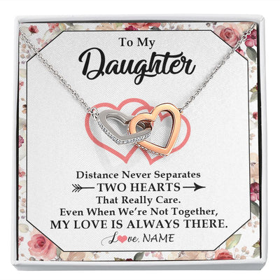 Interlocking Hearts Necklace | Personalized To My Daughter Necklace From Mom Dad Two Hearts Together Daughter Birthday Graduation Christmas Customized Gift Box Message Card | siriusteestore