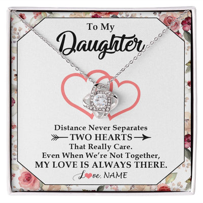 Love Knot Necklace | Personalized To My Daughter Necklace From Mom Dad Two Hearts Together Daughter Birthday Graduation Christmas Customized Gift Box Message Card | siriusteestore