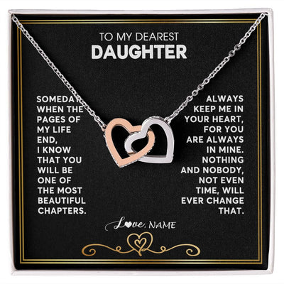 Interlocking Hearts Necklace | Personalized To My Daughter Necklace From Mom Dad When The Pages Of My Life End Daughter Birthday Graduation Christmas Customized Gift Box Message Card | siriusteestore