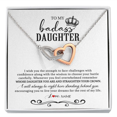 Interlocking Hearts Necklace | Personalized To My Daughter Necklace From Mom Dad Wish You The Strength Daughter Birthday Graduation Christmas Jewelry Customized Gift Box Message Card | siriusteestore
