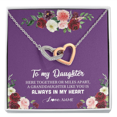 Interlocking Hearts Necklace | Personalized To My Daughter Necklace From Mom Dad You Is Always In My Heart Daughter Birthday Christmas Graduation Customized Gift Box Message Card | siriusteestore