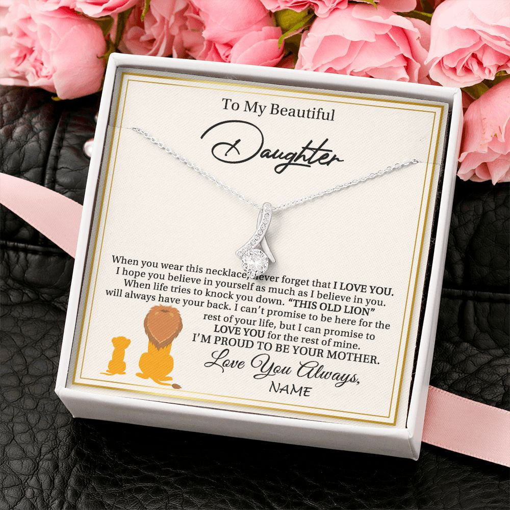 Alluring Beauty Necklace | Personalized To My Daughter Necklace From Mom Mother I'M Proud To Be Your Mother Lion Daughter Birthday Graduation Christmas Customized Gift Box Message Card | siriusteestore