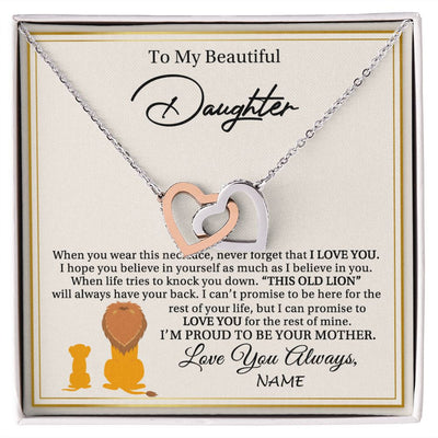 Interlocking Hearts Necklace | Personalized To My Daughter Necklace From Mom Mother I'M Proud To Be Your Mother Lion Daughter Birthday Graduation Christmas Customized Gift Box Message Card | siriusteestore