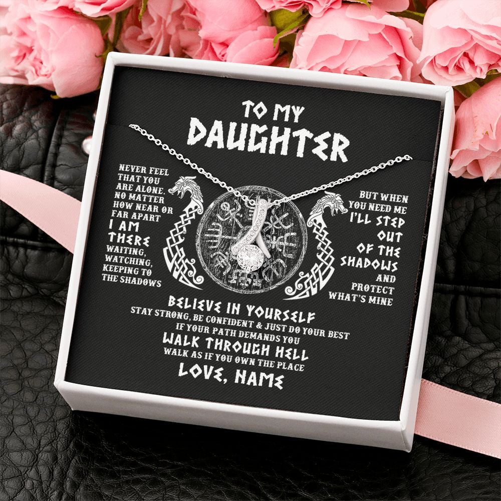 Alluring Beauty Necklace | Personalized To My Daughter Necklace Viking Never Feel You Are Alone Odin Scandinavian Norse Runes Daughter Birthday Christmas Customized Gift Box Message Card | siriusteestore