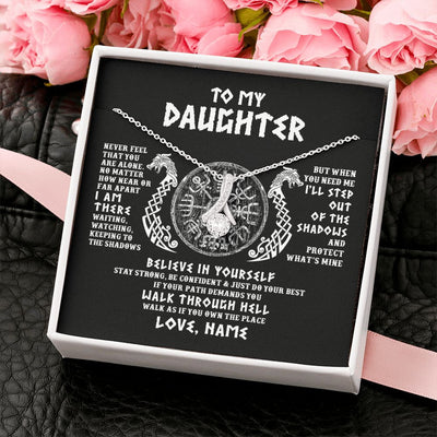 Alluring Beauty Necklace | Personalized To My Daughter Necklace Viking Never Feel You Are Alone Odin Scandinavian Norse Runes Daughter Birthday Christmas Customized Gift Box Message Card | siriusteestore
