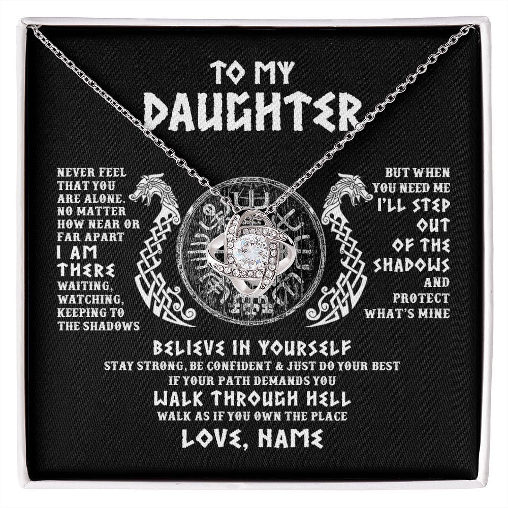 Love Knot Necklace | Personalized To My Daughter Necklace Viking Never Feel You Are Alone Odin Scandinavian Norse Runes Daughter Birthday Christmas Customized Gift Box Message Card | siriusteestore