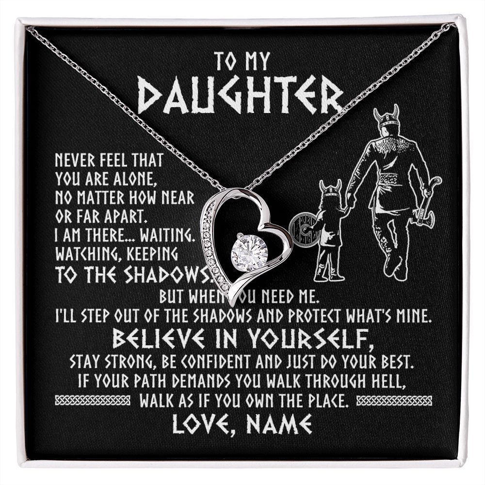 Forever Love Necklace | Personalized To My Daughter Necklace Viking Never Feel You Are Alone Scandinavian Runes Viking Daughter Birthday Christmas Customized Gift Box Message Card | siriusteestore