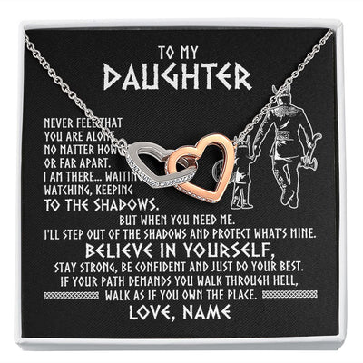 Interlocking Hearts Necklace | Personalized To My Daughter Necklace Viking Never Feel You Are Alone Scandinavian Runes Viking Daughter Birthday Christmas Customized Gift Box Message Card | siriusteestore