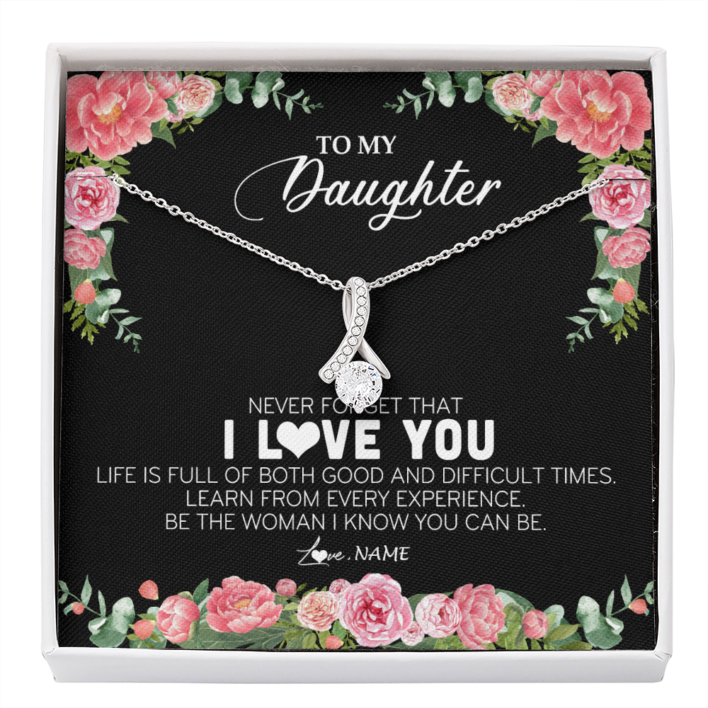 Alluring Beauty Necklace | Personalized To My Daughter Necklace from Dad Father Never Forget I Love You Floral Jewelry for Daughter Birthday Graduation Christmas Customized Message Card | siriusteestore