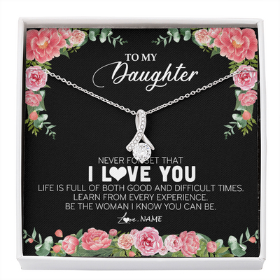 Alluring Beauty Necklace | Personalized To My Daughter Necklace from Dad Father Never Forget I Love You Floral Jewelry for Daughter Birthday Graduation Christmas Customized Message Card | siriusteestore