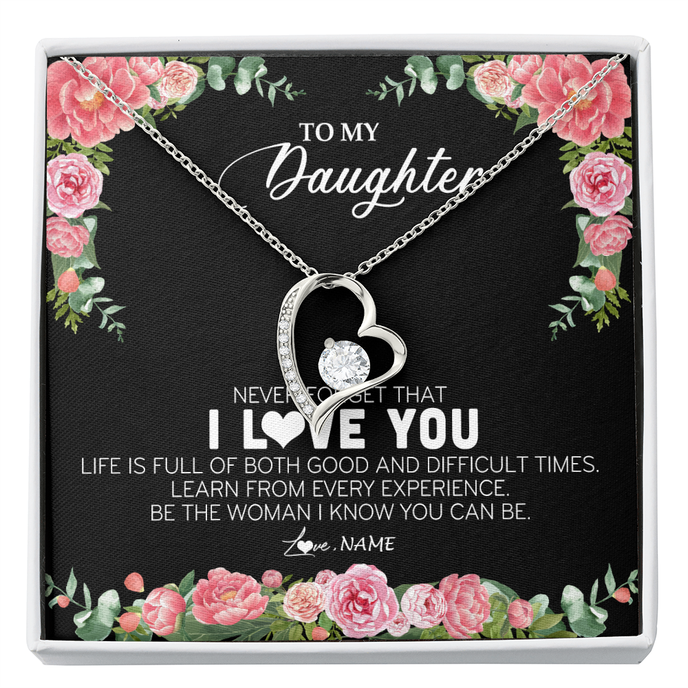 Forever Love Necklace | Personalized To My Daughter Necklace from Dad Father Never Forget I Love You Floral Jewelry for Daughter Birthday Graduation Christmas Customized Message Card | siriusteestore
