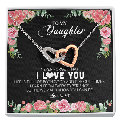 Interlocking Hearts Necklace | Personalized To My Daughter Necklace from Dad Father Never Forget I Love You Floral Jewelry for Daughter Birthday Graduation Christmas Customized Message Card | siriusteestore