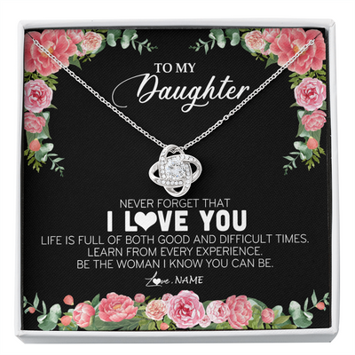 Love Knot Necklace | Personalized To My Daughter Necklace from Dad Father Never Forget I Love You Floral Jewelry for Daughter Birthday Graduation Christmas Customized Message Card | siriusteestore