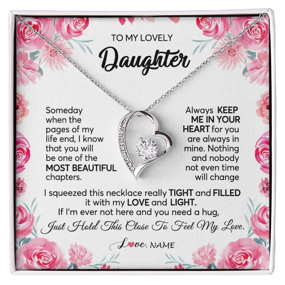 Forever Love Necklace | Personalized To My Daughter Necklace from Mom Dad Always Keep Me in Your Heart Daughter Birthday Graduation Christmas Customized Gift Box Message Card | siriusteestore