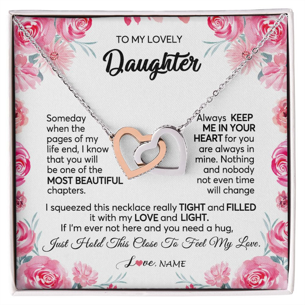 Interlocking Hearts Necklace | Personalized To My Daughter Necklace from Mom Dad Always Keep Me in Your Heart Daughter Birthday Graduation Christmas Customized Gift Box Message Card | siriusteestore