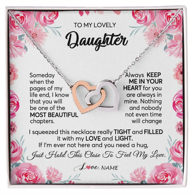 Interlocking Hearts Necklace | Personalized To My Daughter Necklace from Mom Dad Always Keep Me in Your Heart Daughter Birthday Graduation Christmas Customized Gift Box Message Card | siriusteestore