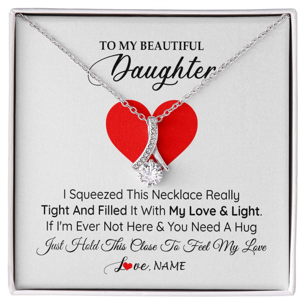 Alluring Beauty Necklace | Personalized To My Daughter Necklace from Mom Dad I Squeezed This Necklace Daughter Birthday Graduation Christmas Customized Gift Box Message Card | siriusteestore