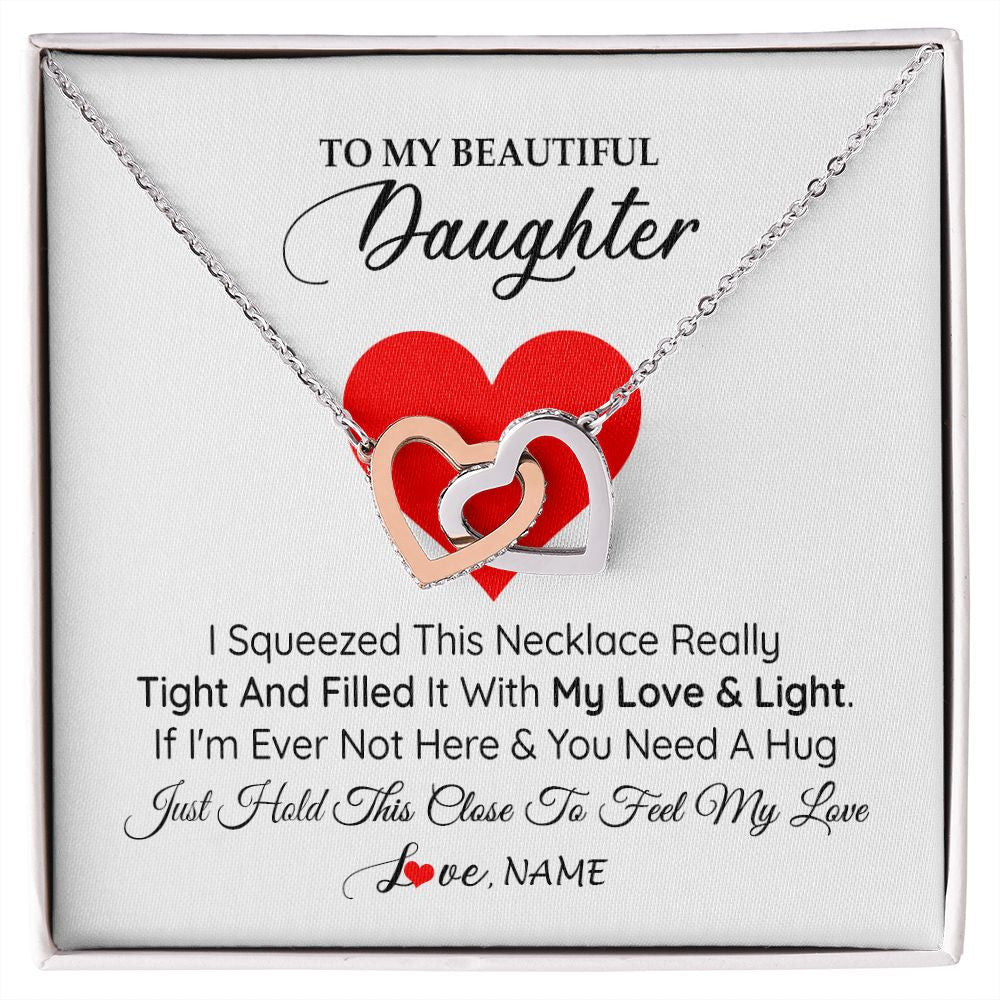 Interlocking Hearts Necklace | Personalized To My Daughter Necklace from Mom Dad I Squeezed This Necklace Daughter Birthday Graduation Christmas Customized Gift Box Message Card | siriusteestore