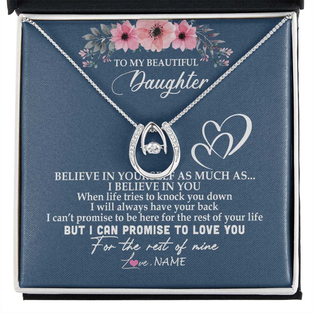 Lucky In Love Necklace | Personalized To My Daughter Necklace from Mom Dad Mother Believe In Yourself Daughter Birthday Graduation Christmas Customized Message Card | siriusteestore