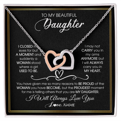 Interlocking Hearts Necklace | Personalized To My Daughter Necklace from Mom Mother Dad I Closed My Eyes For A Moment Daughter Birthday Graduation Christmas Customized Gift Box Message Card | siriusteestore