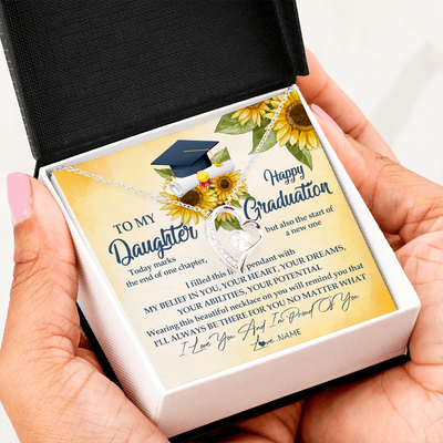Forever Love Necklace | Personalized To My Daughter On Her Graduation Day Necklace Flower I Love You I'm Proud Of You Class of 2022 Daughter Jewelry Customized Gift Box Message Card | siriusteestore