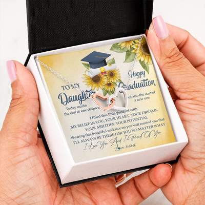 Interlocking Hearts Necklace | Personalized To My Daughter On Her Graduation Day Necklace Flower I Love You I'm Proud Of You Class of 2022 Daughter Jewelry Customized Gift Box Message Card | siriusteestore