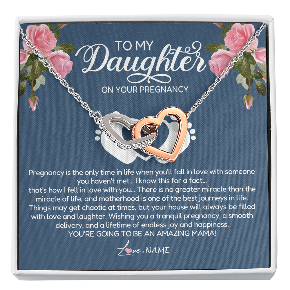 Interlocking Hearts Necklace | Personalized To My Daughter On Your Pregnancy Necklace First Time Mom Expecting Mama Mom Mother's Day Pendant Jewelry Customized Gift Box Message Card | siriusteestore