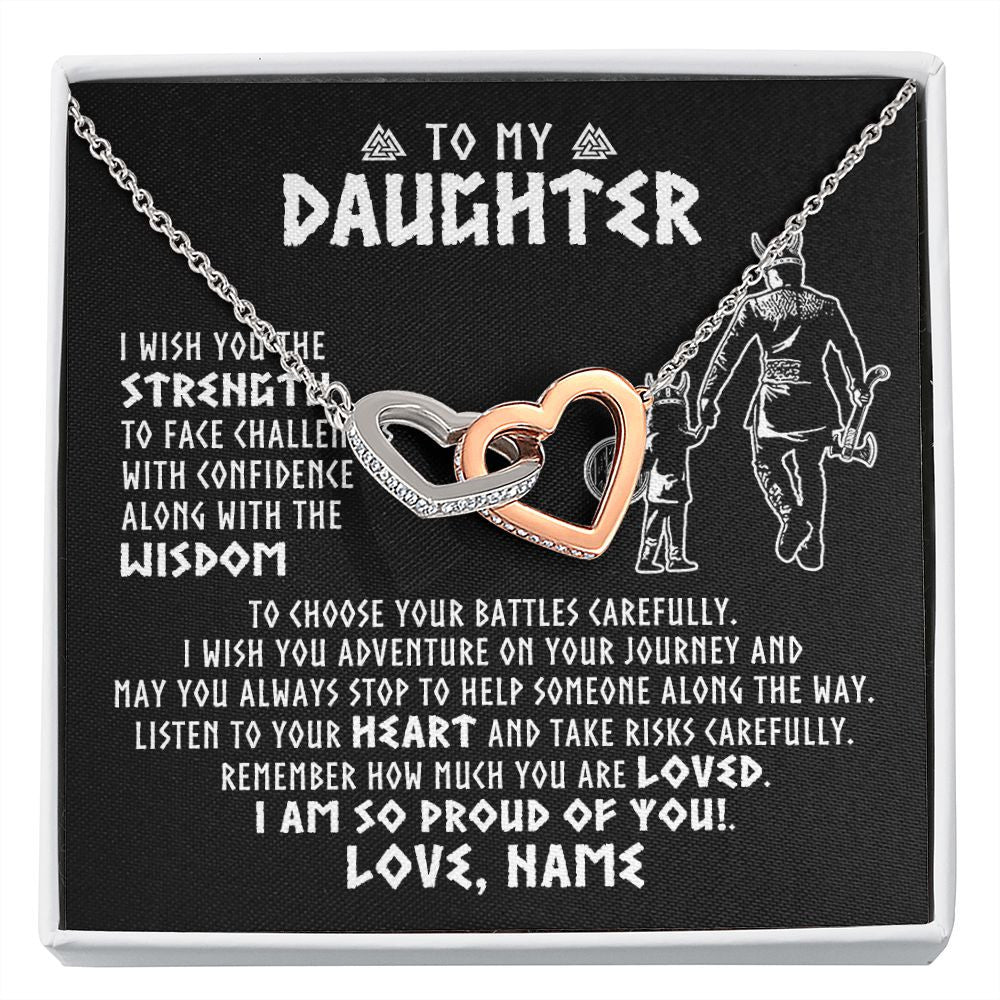 Interlocking Hearts Necklace | Personalized To My Daughter Viking Necklace From Dad Father I Am So Proud Of You Runes Viking Daughter Birthday Christmas Customized Gift Box Message Card | siriusteestore