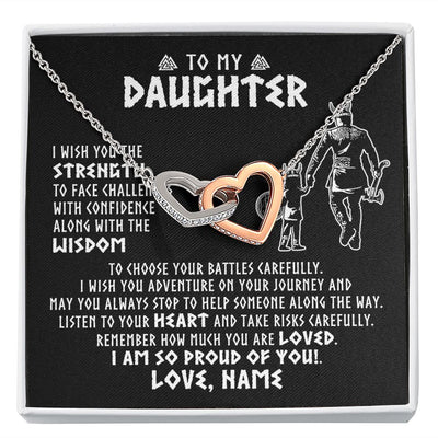 Interlocking Hearts Necklace | Personalized To My Daughter Viking Necklace From Dad Father I Am So Proud Of You Runes Viking Daughter Birthday Christmas Customized Gift Box Message Card | siriusteestore